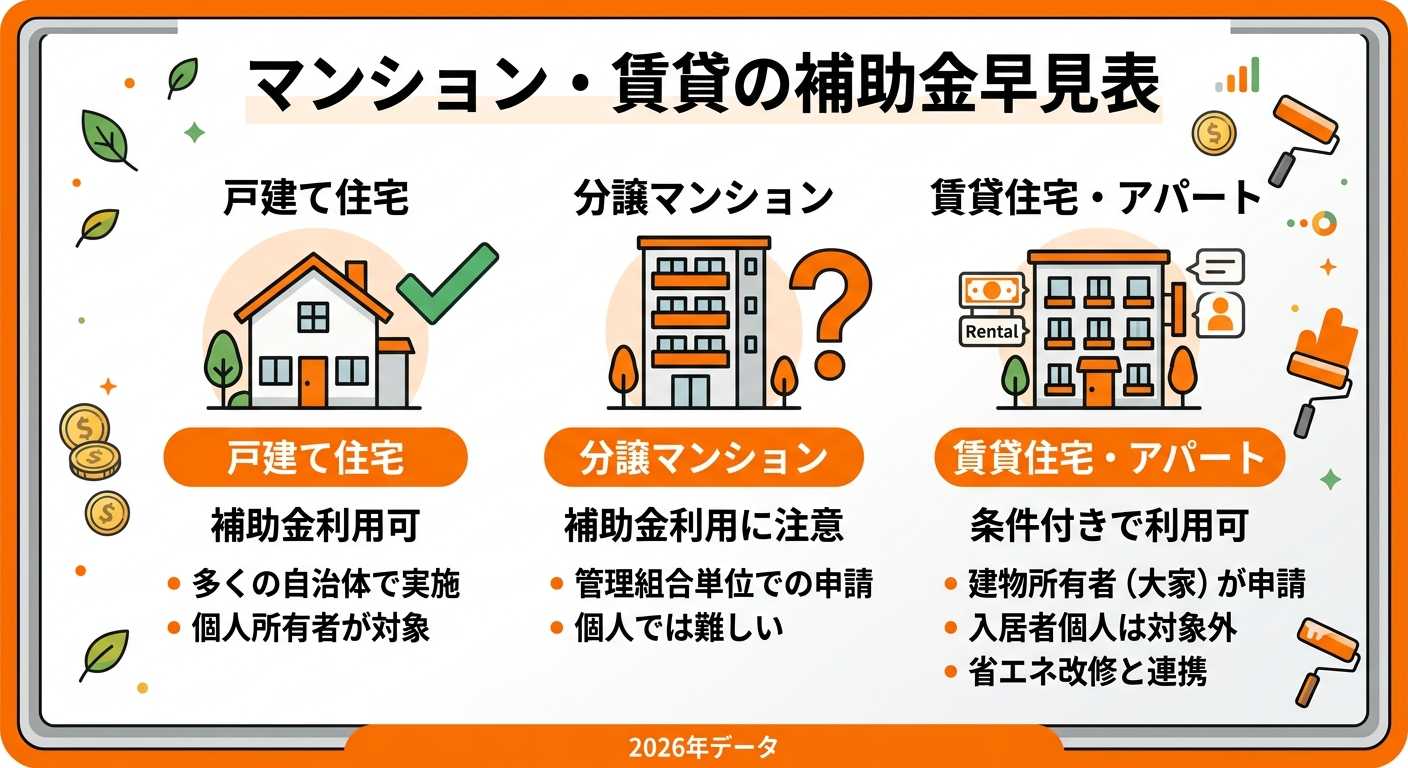 マンション・賃貸でも外壁塗装補助金は使える？の補助金解説図