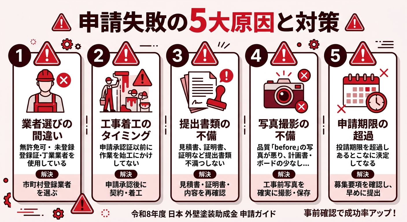 外壁塗装補助金の申請に失敗する5つの理由と対策の補助金解説図