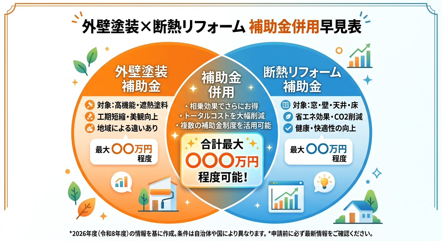 外壁塗装と断熱リフォームの補助金は併用できる？2026の補助金解説図