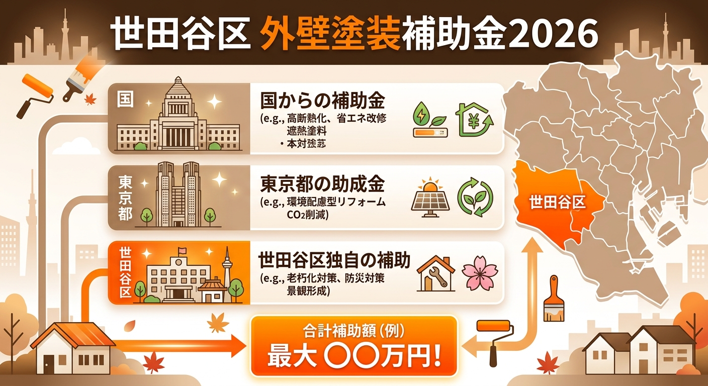 世田谷区 外壁塗装補助金2026｜最大○万円の内訳と申請の補助金解説図