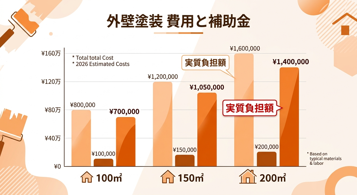 外壁塗装費用2026｜工事費と補助金でいくら安くなる？の補助金解説図