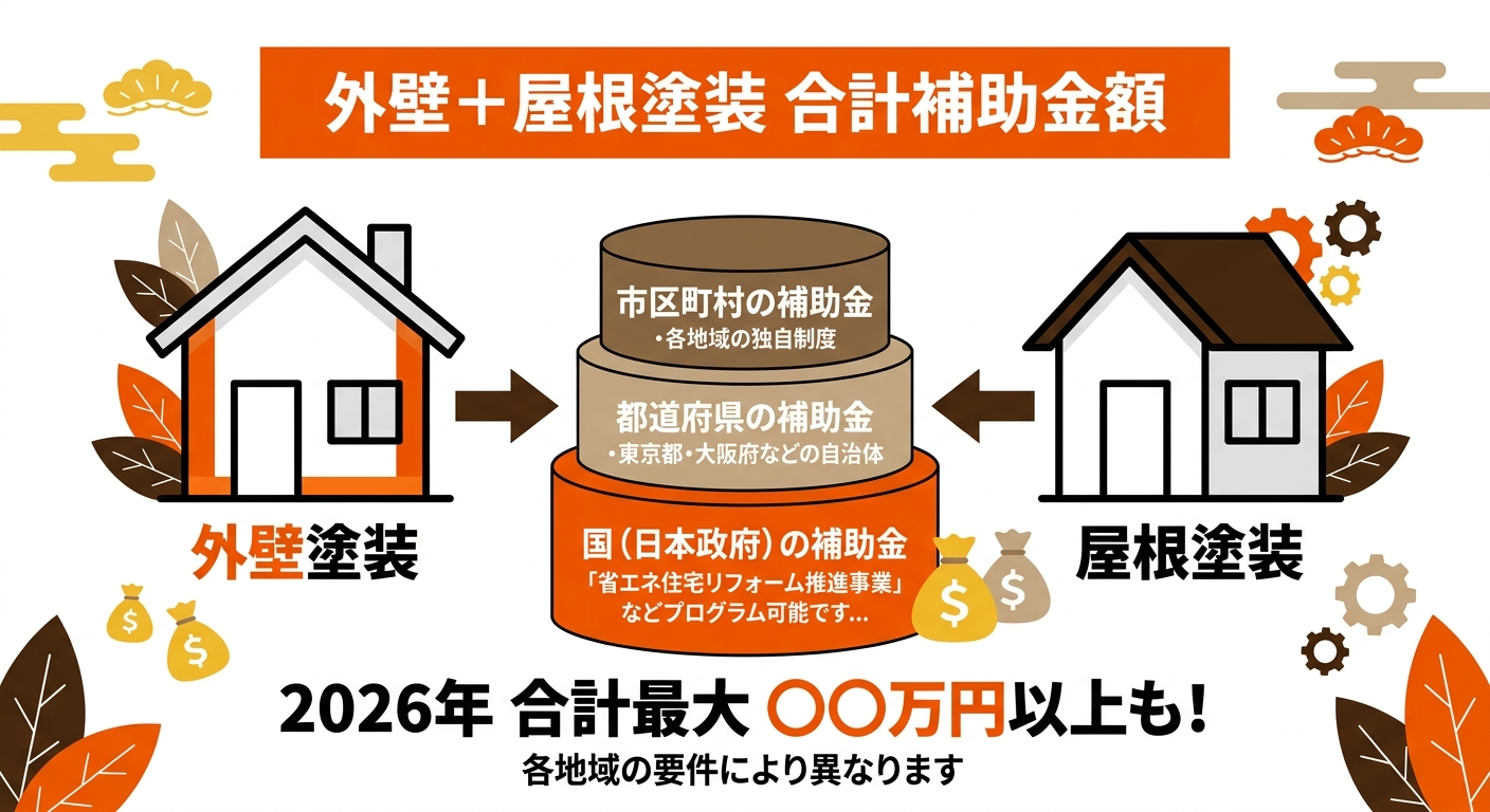 外壁塗装 屋根塗装とセットで補助金はいくらもらえる？の補助金解説図