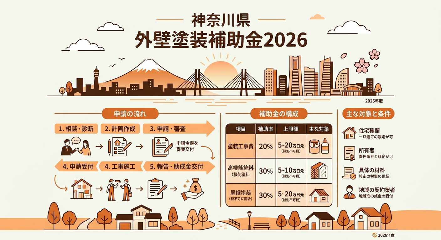 神奈川県 外壁塗装補助金2026｜申請方法・条件まとめの補助金解説図