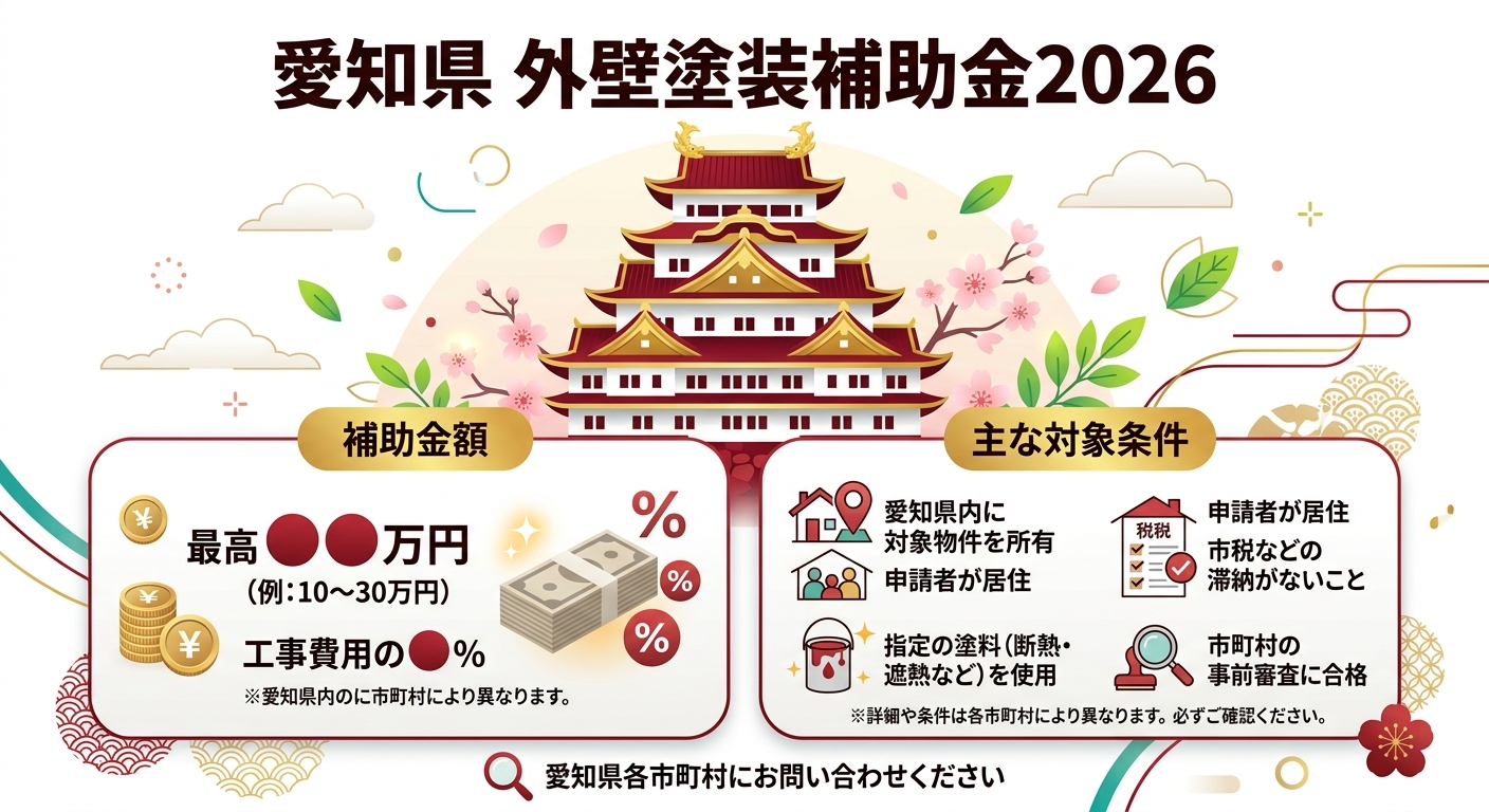 愛知県 外壁塗装補助金2026｜申請方法・条件まとめの補助金解説図