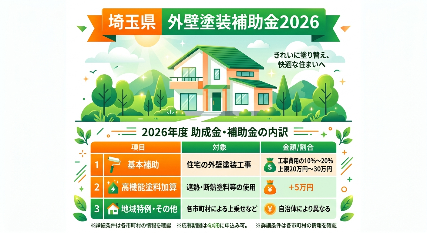 埼玉県 外壁塗装補助金2026｜申請方法・条件まとめの補助金解説図
