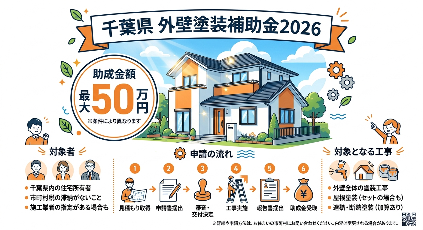 千葉県 外壁塗装補助金2026｜申請方法・条件まとめの補助金解説図