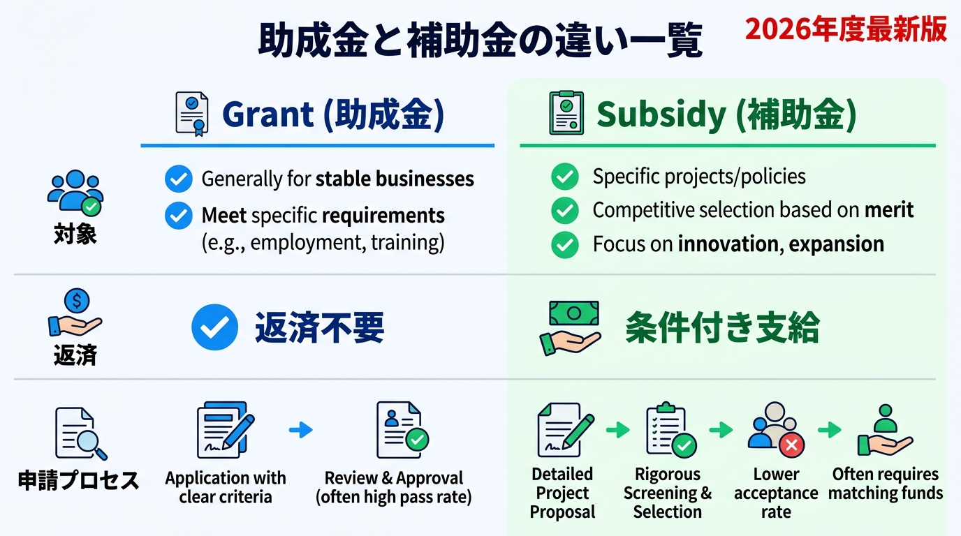 外壁塗装の助成金2026年度版｜補助金との違い・全国の最新制度・申請手順まとめの補助金解説図