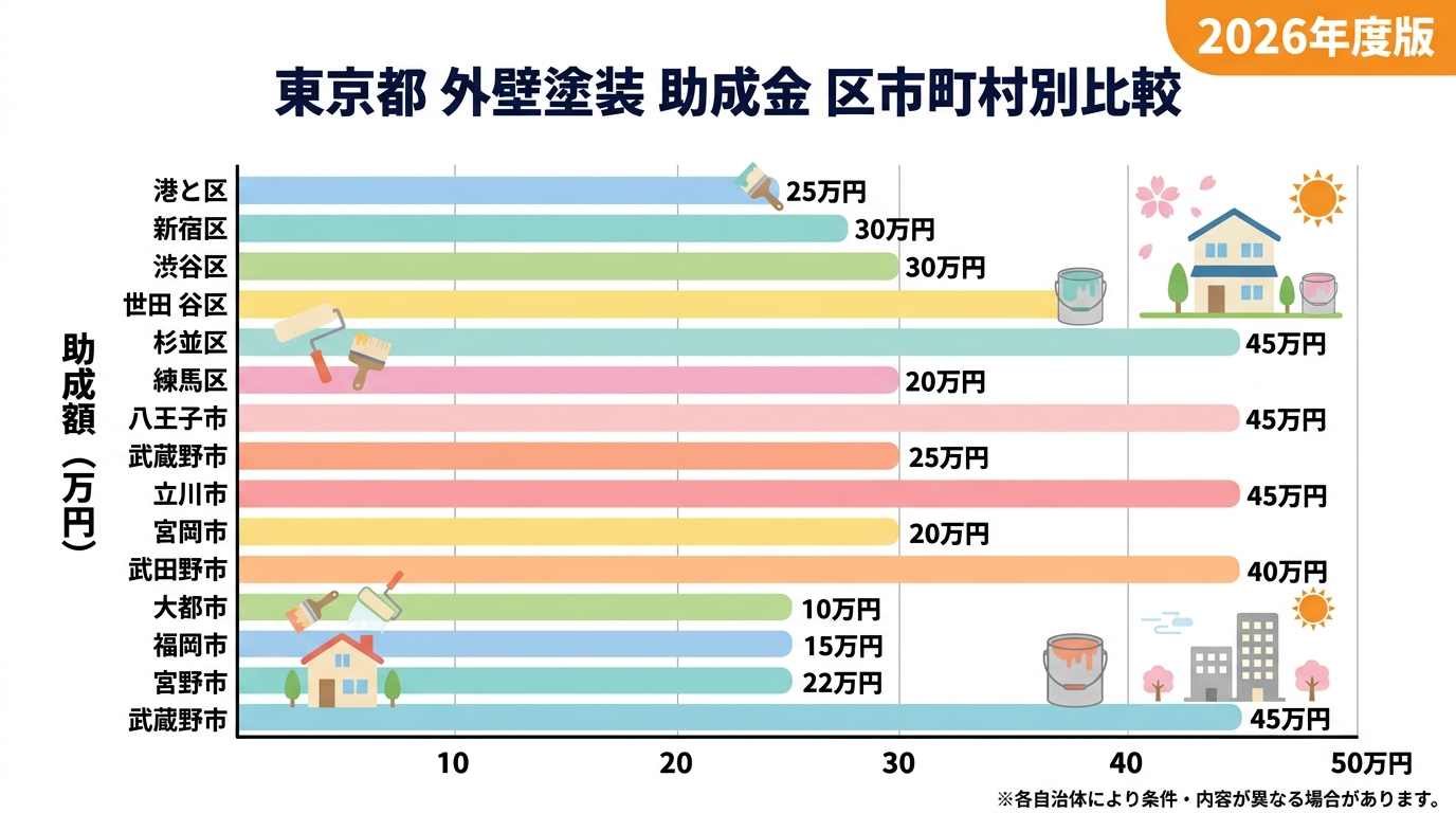 外壁塗装 助成金 東京都 2026｜区市町村別の補助額・申請条件・手順を徹底解説の補助金解説図