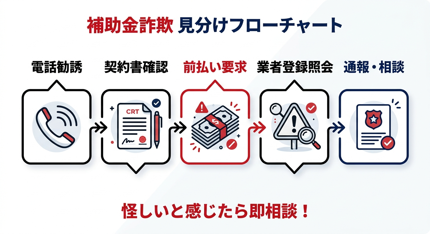 外壁塗装 補助金 詐欺の最新手口2026｜だまされないための見分け方・通報先・返金方法まとめの補助金解説図