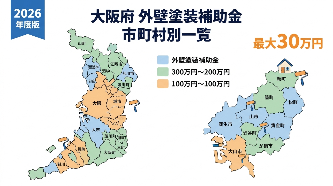 外壁塗装 補助金 大阪府2026｜市町村別の補助額・申請条件・手順を完全網羅の補助金解説図