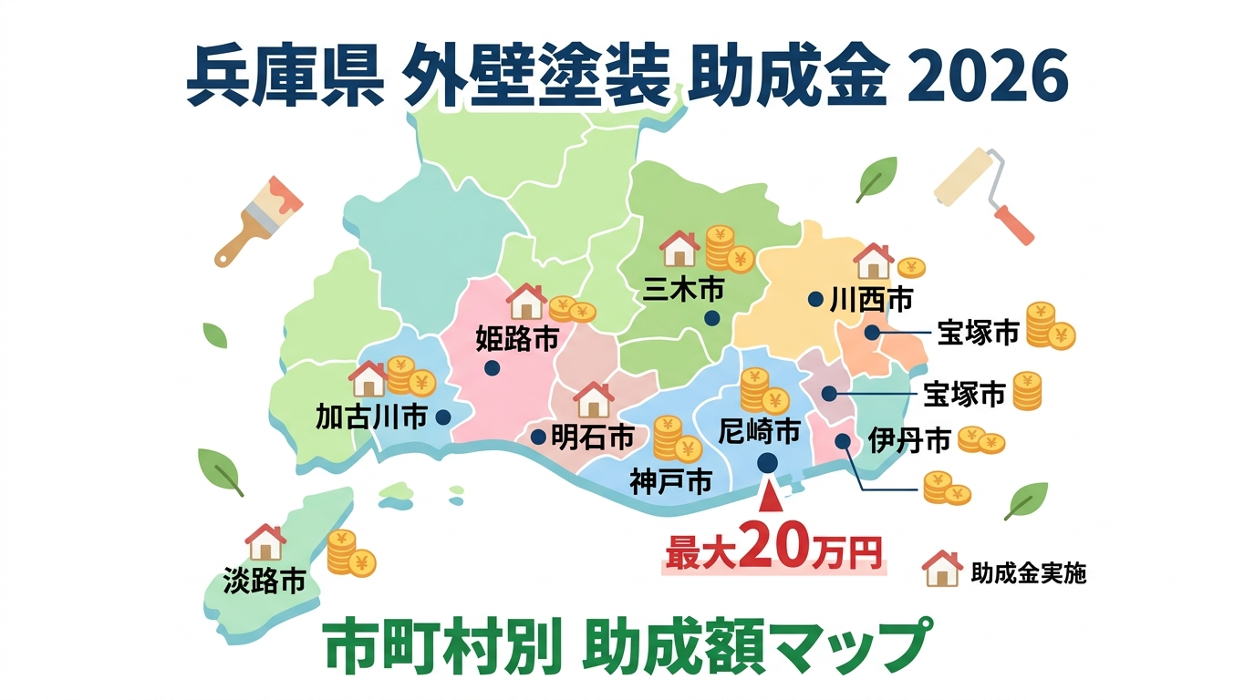 外壁塗装 助成金 兵庫県 2026｜市町村別の助成額・申請条件・補助金との違いと併用術を解説の補助金解説図