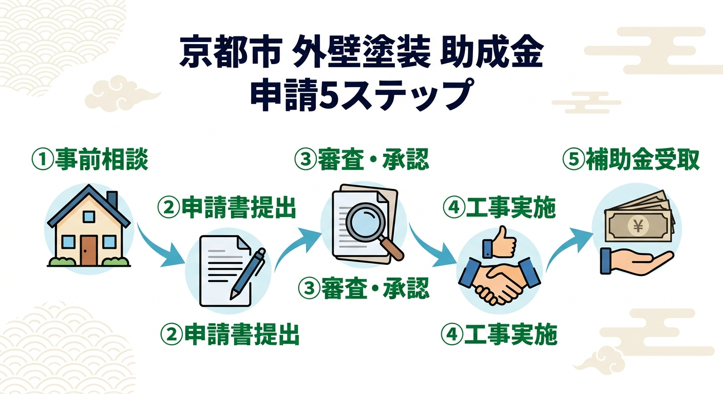 外壁塗装 助成金 京都市 2026｜補助額・申請条件・手順と他制度との併用術を徹底解説の補助金解説図