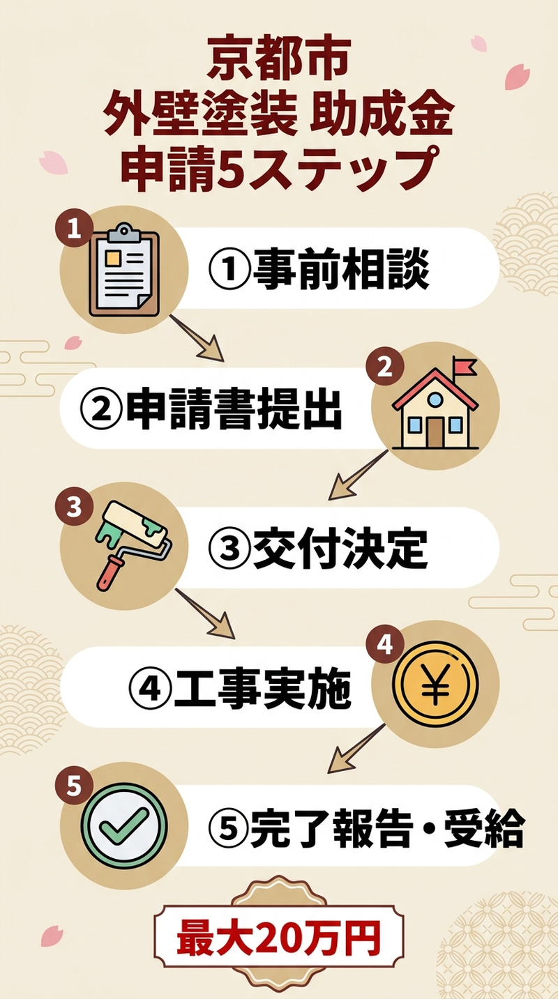 外壁塗装 助成金 京都市 2026｜補助額・申請条件・手順と他制度との併用術を徹底解説の補助金解説図