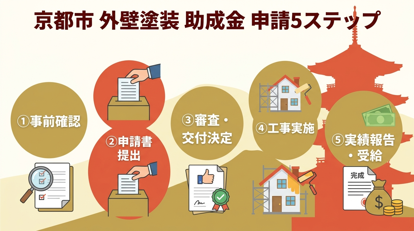 外壁塗装 助成金 京都市 2026｜補助額・申請条件・手順と他制度との併用術を徹底解説の補助金解説図