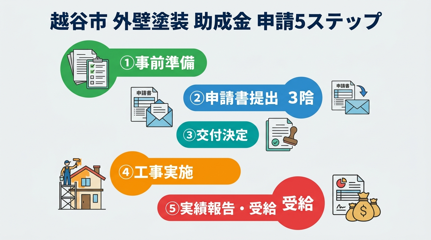 越谷市 外壁塗装 助成金2026|補助額・申請条件・手順と失敗しないコツを徹底解説の補助金解説図