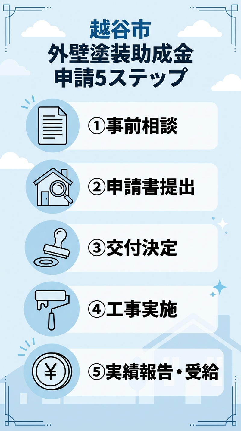 越谷市 外壁塗装助成金2026｜補助額・申請条件・手順をわかりやすく解説の補助金解説図