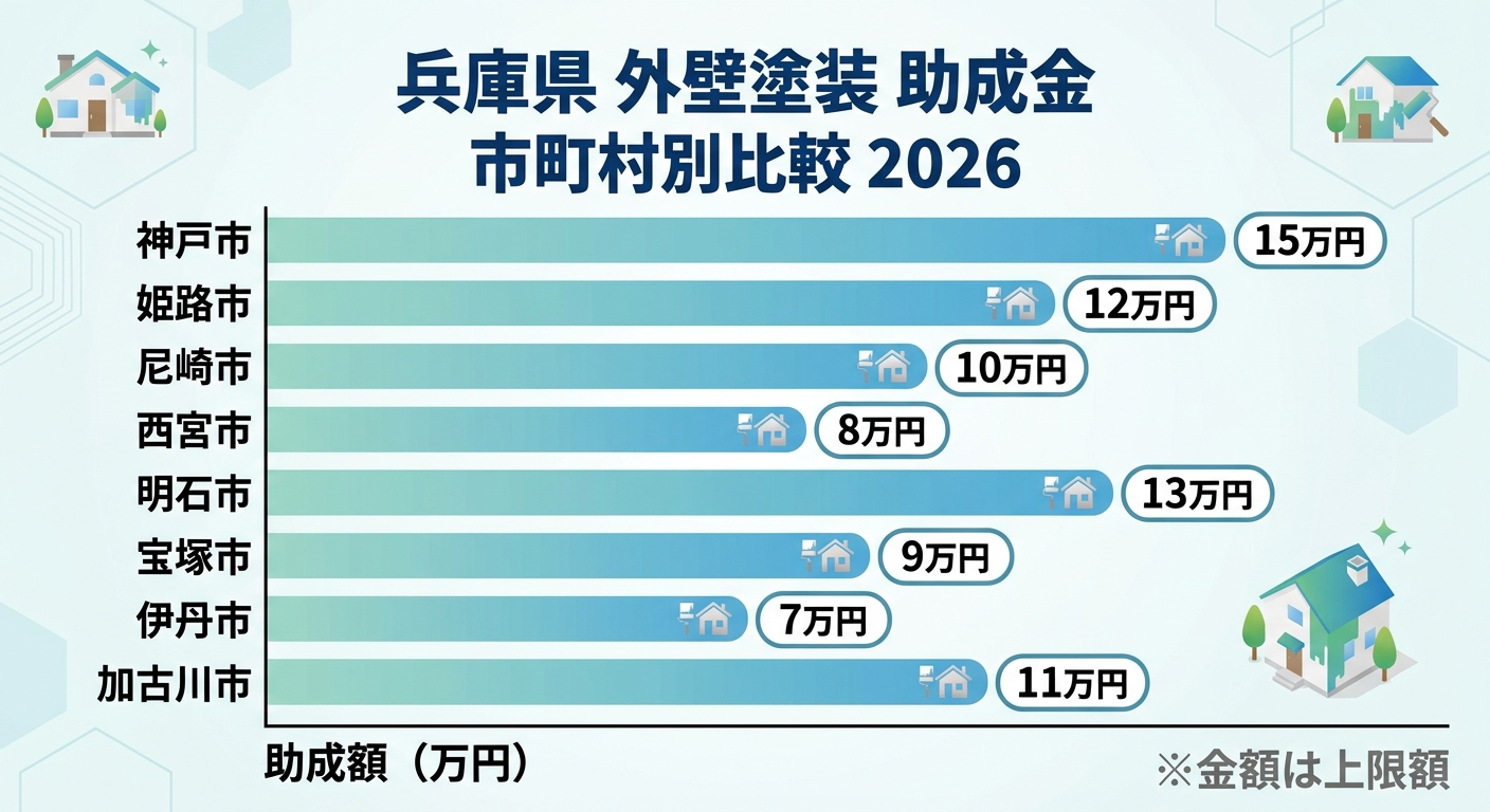 外壁塗装 助成金 兵庫県2026|市町村別の助成額・申請条件・補助金との違いを徹底解説の補助金解説図